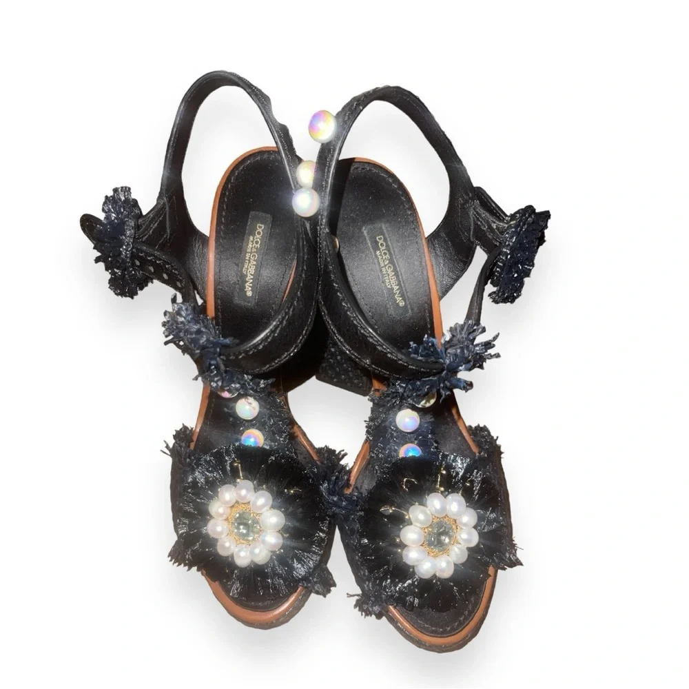 Dolce & Gabanna Black Rafita Embellished Leather Platform Heels - Picture 2 of 4